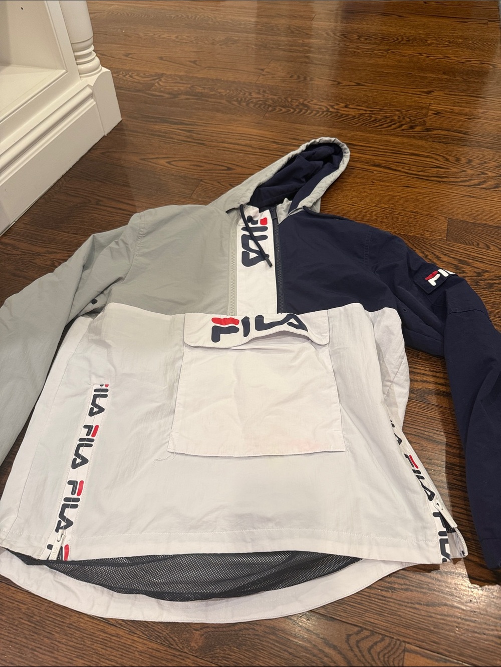 FILA Men’s Colorblock Windbreaker Jacket – Navy, Light Gray & White